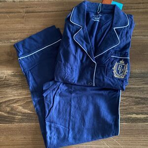 NWT Posh Peanut Navy Flannelette Luxe Pajama Set Women's Medium